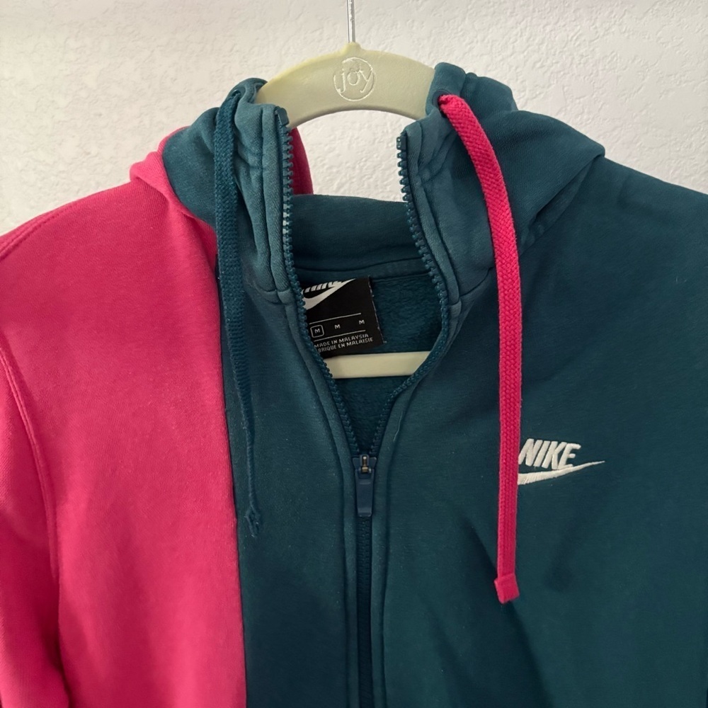 NIKE sz M DIY Fleece Hoodie FULL Zip Pink Blue Half Long Sleeve - Picture 2 of 11